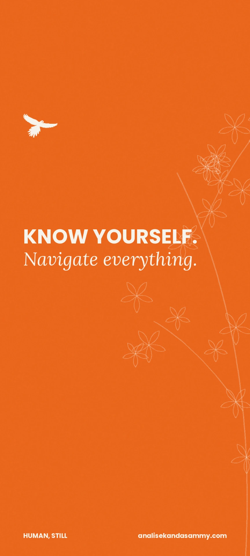 Orange phone screensaver reading Know yourself. Navigate everything.