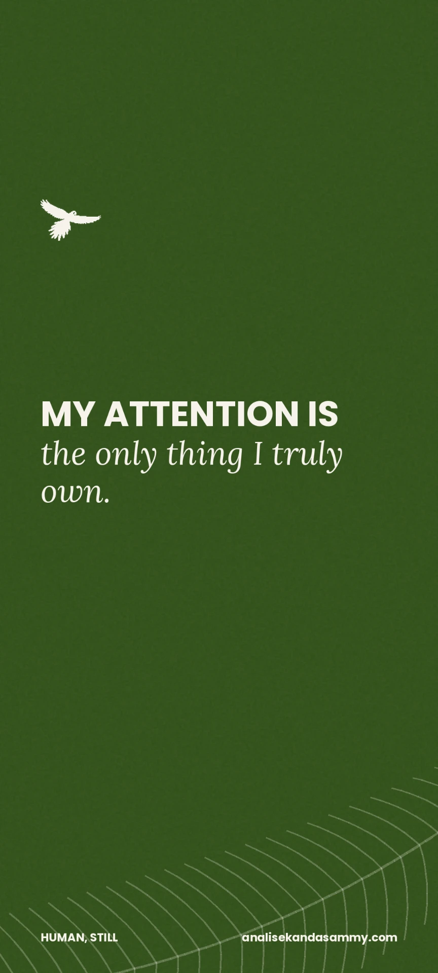 Dark green phone screensaver reading My attention is the only thing I truly own.